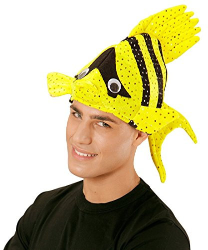 NET TOYS Lustige Fischmütze Tropen Fischhut gelb Fisch Hut Mütze Tierhut Tiermütze Fisch Hut Mütze Faschingshut Nemo