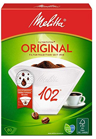 Melitta Filtertüten 102/80 weiß Aroma, 9er Pack (9 x 80 Stück)