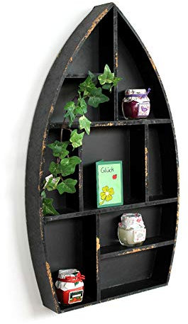DanDiBo Setzkasten Boot Sammlervitrine Schwarz 12111 Loft 58 cm Shabby Landhaus Wandregal