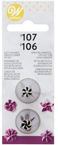Wilton Beccucci in Acciaio Set Mancino #106L, #107L, Beccucci Sac a Poche, Piping Tip Riutilizzabile per Decorare Torte, Cupcake, Biscotti, Pasticcini - Set/2