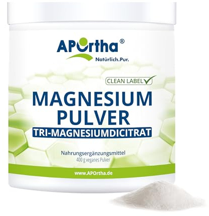 APOrtha® Magnesium Citrat 400g veganes Pulver wasserfrei | Nahrungsergänzungsmittel Magnesium Citrate wasserlöslich, Magnesiumcitrat ohne Zusatzstoffe, Trimagnesiumdicitrat
