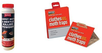 Rentokil PSC49 Carpet Moth and Beetle Killer Powder & Clothes Moth Trap (2 pack) Set