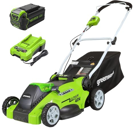 Greenworks 40V 16 (Push) Cordless Lawn Mower, 4.0Ah Battery (1/3 Acre, Push Button Start, Compatible with 75+ Tools)