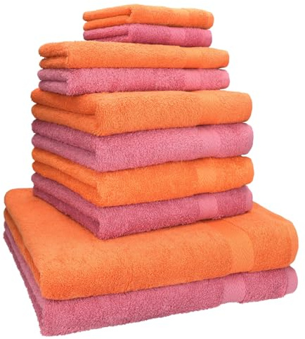 Betz 10-TLG. Handtuch-Set Classic 100% Baumwolle 2 Duschtücher 4 Handtücher 2 Gästetücher 2 Seiftücher Farbe orange und Altrosa