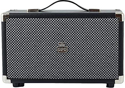 GPO Westwood Retro 25 Watt Lautsprecher mit Subwoofer, Cinch-Eingang, Bluetooth mit Retro-Gitter und Tragegriff - Schwarz