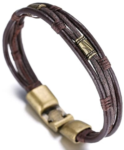 HALUKAKAH ● Retrò ● Bracciale Uomo in Vera Pelle Cuoio in Stile Vintage 8.7(22cm) con Pacco Regalo Gratuita