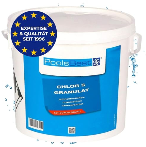 PoolsBest 5kg Chlor S Granulat I schnelllösliches Chlorgranulat-Pulver mit 56% organischem Aktiv-Chlor I Schnellchlor-Granulat zur Poolreinigung I pH-neutrale Stoßchlorung & Schnelldesinfektion