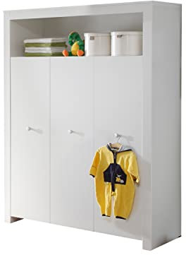 trendteam smart living - Olivia - Garderobenschrank - Weiß - Kleiderschrank mit 3 Türen, 1 offenem Fach und 4 Einlegeböden - (BxHxT) 130 x 186 x 54 cm - silberfarbene Griffe
