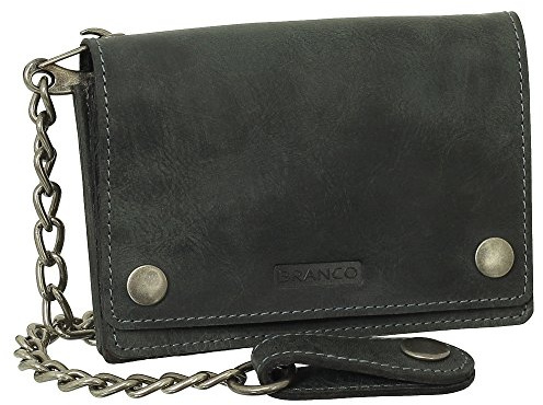 Bourse en cuir de luxe avec chaîne - Porte-monnaie pour motard - 13,5 cm Plusieurs couleurs : noir, marron, beige., Noir