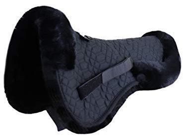 Engel Reitsport | SAKIS2-L-SCH-SCH | Sattelkissen mit echtem Merino Lammfell | mit Fellrand vorne und hinten | Steppstoff schwarz Fell schwarz Grösse L