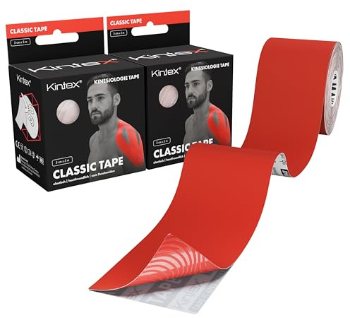 Kintex Kinesiologie Tape 2 Rollen 5 cm x 5 m, elastisch & wasserfest | Praktisches Set mit 2 Rollen Kinesiologietape für Sport und Physiotherapie - zur Unterstützung von Muskeln, Faszien