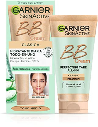 Garnier Skin Active - BB Cream Clásica, Crema Hidratante Todo en 1 para Pieles Normales, SPF15 con Vitamina C, Tono Medio, 50 ml
