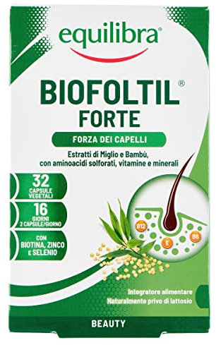 equilibra Integratori Alimentari, Biofoltil Forte, Integratore per il Benessere di Capelli e Unghie, a Base di Zinco, Selenio e Rame, con Ortica, Miglio e Bambù, 32 Capsule