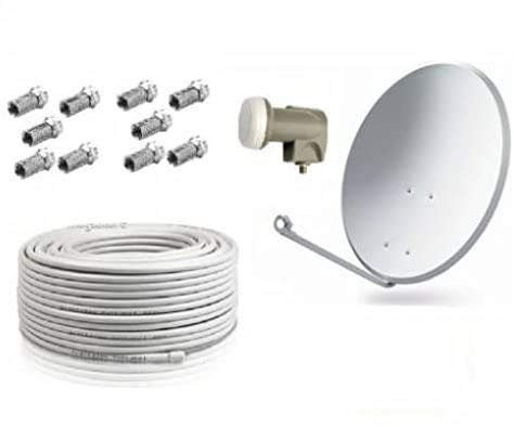 KIT PARABOLA DIAMETRO 80 + LNB UNIVERSALE + 10 SPINOTTI F + 25 METRI CAVO 5 MM