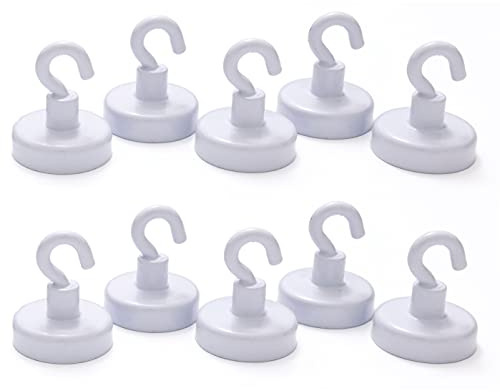 hf hajo - fix Magnet- | Klebe- | Schneideprodukte Magnethaken mit Ferritkern Ø25mm, 10 Stück – magnetische Haken weiß für Büro, Werkstatt, Schule, Haushalt