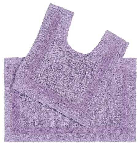 HOMESCAPES Bath Mat Set, Luxury 1600gsm Extra Soft 100% Cotton, Reversible Bathroom Mat Sets 2 Piece, Washable, Non-Slip, Super Absorbent, Quick-Dry, Lilac Purple Bathroom Rug with Toilet Rug