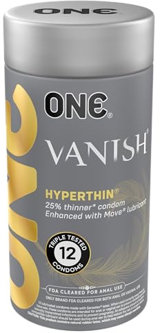 ONE® Vanish® Hyperthin® Condoms | Vegan-Friendly Ultra-Thin Latex Condoms | Non-GMO | Natural Rubber Latex | 12-Pack