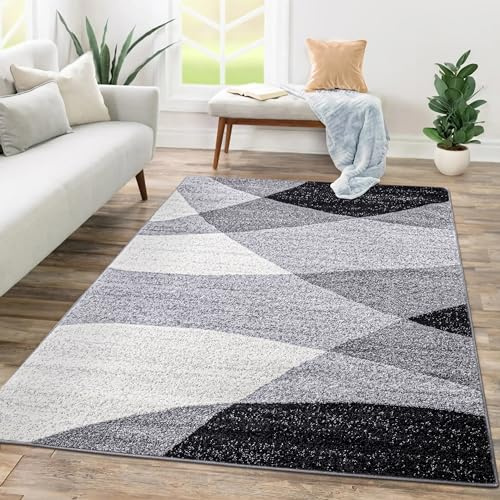 Paco Home Tappeto Salotto Moderno Soggiorno Pelo Corto Motivo Astratto Motivo Geometrico Onde, Dimensione:80x150 cm, Colore:Grigio 2