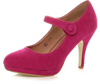 AJVANI Womens Ladies mid high Heel Mary Jane Evening Work Platform Bridal Party Prom Court Shoes Size.