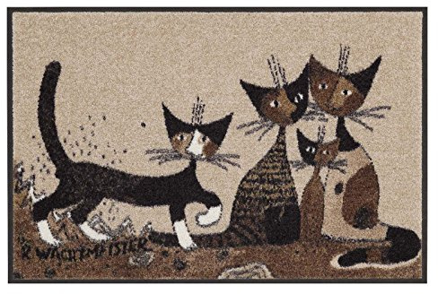 Salonloewe Rosina Wachtmeister Fußmatte Serafino & Friends 50x75 cm Eingangs-Matte waschbar Fussabtreter Katzen bunt Sauberlaufmatte