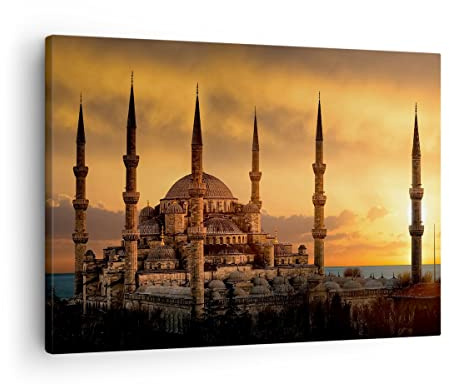 ARTTOR Bilder auf Leinwand 70x50cm Wandbild Architektur Städte - 2846 | Westen Sonnen Istanbul Klein Wanddekoration Wohnzimmer Schlafzimmer Wanddeko Wand Kunstdruck Wandkunst Wall Decor ARTTOR