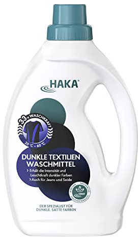 HAKA Flüssigwaschmittel Schwarz & Dunkel, 1 L (33 WL), schützt vor Verblassen & Grauschleier, strahlende Farben, für Jeans, Wolle, Seide, keine Knötchenbildung, umweltfreundlich