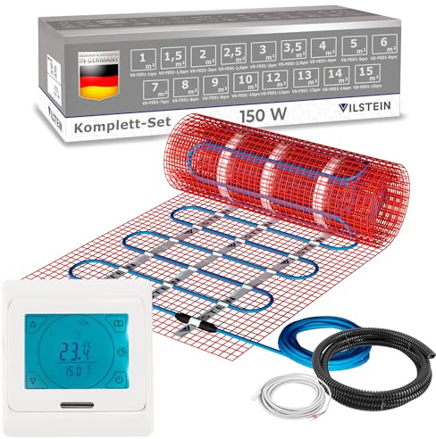 VILSTEIN Elektrische Fußbodenheizung 150W/m² - Bodenheizung Elektrisch geeignet für Laminat, Fliesen & mehr - Elektro Fussbodenheizung - Elektrische Heizmatte Fußboden - 4m²