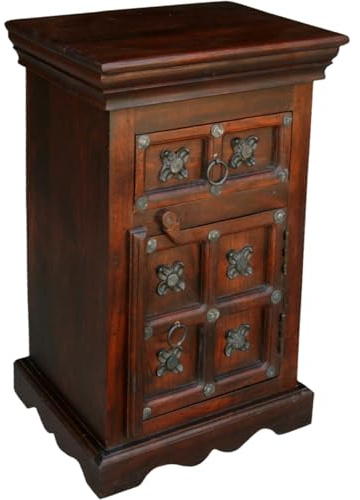 GURU SHOP Kolonialstil-Beistellschrank, Kommode, Nachttischschrank - R872 Dunkel, 60x40x30 cm