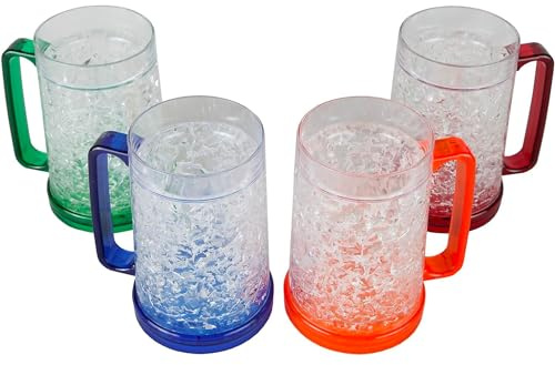 Lily's Home Freezer Beer Mugs - Set of 4 Freezable Gel-Filled 16 oz BPA-Free Acrylic Frozen Mugs for Outdoor Entertaining and Gifting