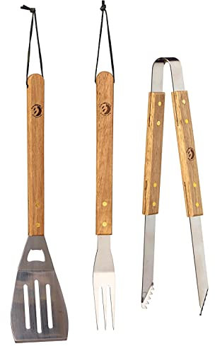 BEST SPORTING Grillbesteck Set 3-teilig mit Holzgriffen I Grill Besteck aus Grillgabel, Grillwender und Grillzange EdelstahI I BBQ Grillzubehör I Grillset für Männer Geschenk
