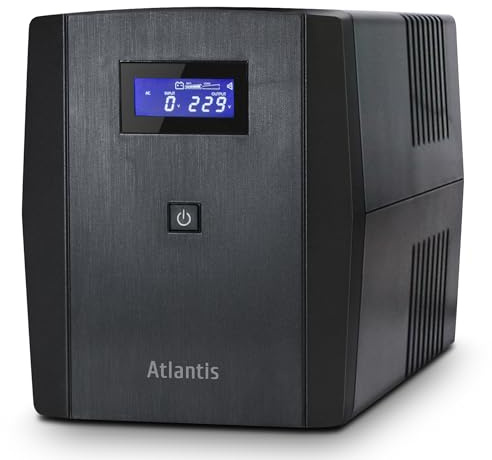 Atlantis onduleur UPS Line Interactive 1500VA/900W 2 × 9 Ah | Onde pseudo-sinusoïdale, stabilisateur de tension AVR à 3 étages, 3 IEC + 2 Schuko, 2 batt 12V 9Ah, conn USB, réf. A03-S1501