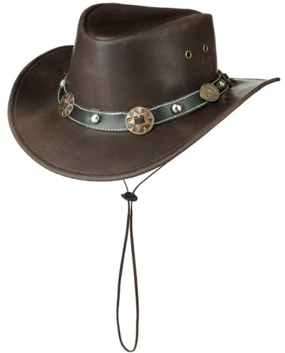 SCIPPIS Concho Lederhut Classic Australienhut Cowboyhut Rodeohut Mit Kinnband