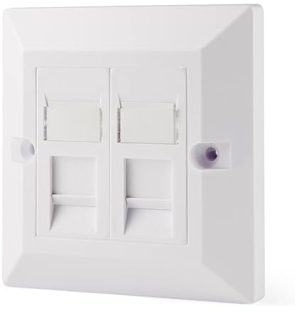 rhinocables CAT5e Ethernet Faceplate (2 Port, Pack of 1) | Double 2 & Quad 4 RJ45 Gang Wall Sockets, Simple CAT 5 Setup for Printers, VoIP, Phones & More
