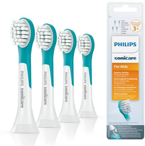Philips Original Compact Bürstenköpfe für die Sonicare for Kids Schallzahnbürste (für Kinder ab 3 Jahren) – 4er-Packung, in Blau (Modell HX6034/33)
