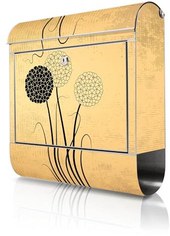 banjado Briefkasten Edelstahl 38x43x12cm & 2 Schlüssel - rostfreier Edelstahl Briefkasten mit Zeitungsfach - Postkasten A4 Einwurf inkl. Montagematerial - Motiv Zwiebel Vintage