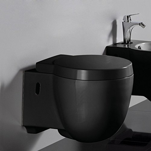 WC Suspendu, 50x40 cm, Noir, avec Abattant, Charm