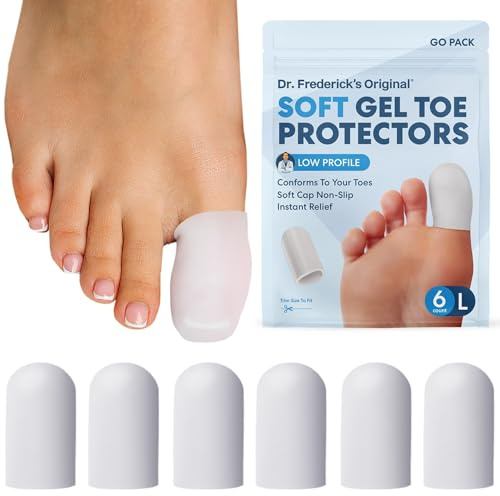 Dr. Frederick’s Original Soft Gel Toe Caps - 6 ct - Doctor-Developed Toe Protectors for Ingrown Toenails, Blisters, Corns & Calluses – Cushioned Toe Sleeves for in-Shoe Comfort - White - Large