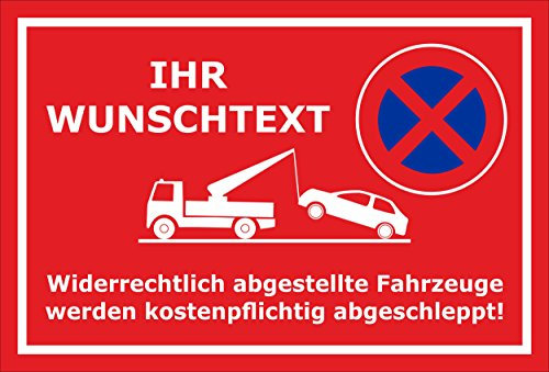 Melis-Folienwerkstatt Parken verboten Schild – mit individuellem Wunschtext personalisiert – 30x20 cm – 3mm Aluverbund – Verschiedene Größen und Materialien – Mit Bohrlöchern