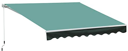 Outsunny 3m x 2.5m Garden Patio Manual Awning Canopy Sun Shade Shelter with Winding Handle Retractable Green