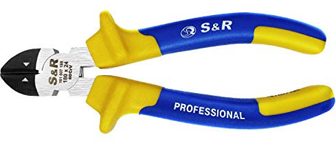 S&R Seitenschneider 180 x 24 mm, gehärtete Cr-V Schneidbacken, phosphatiert, handschonende Griff-Form mit Mehrkomponenten-Hüllen