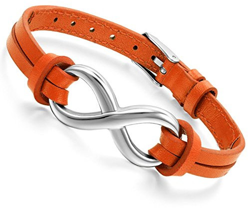 Flongo Lederarmband Männer Armreif Damen Armband, Edelstahl Leder Echtleder Armband Armreifen Infinity Unendlichkeit Zeichen Symbol Verstellbar Passend 7~9 Zoll Herren,Damen