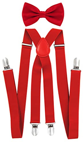 axy Herren Hosenträger mit Fliege - 4 Starken Clips X-Form