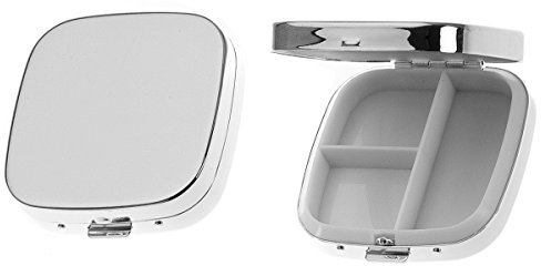 Pillendose (3 Fächer) | Silber Plated versilbert | 6x6x1,5 cm | Edles Reise-Etui | Kompakt & Diskret | Geschenk