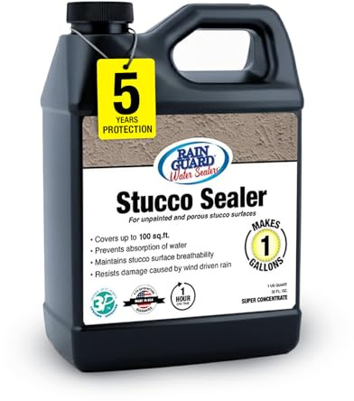 Rain Guard Water Sealers - Stucco Sealer - Penetrating Water Repellent Protection for All Porous Stucco Surfaces - Water-Based Silane/Siloxane Sealant - Clear Natural Finish - Concentrate Makes 1 Gal