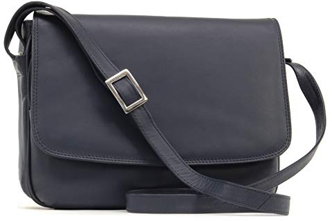 VISCONTI - Sac Bandoulière Femme Cuir - Sac à Main à Rabat - Sac Porté Croisé Moyen - Bandoulière Réglable - 03190 CLAUDIA - Bleu Marine