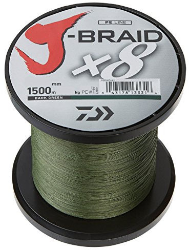 Daiwa J-Braid 8 Braid 0.16mm, 9.0kg / 20.0lbs, 1500m dunkelgrün, rund geflochtene Angelschnur