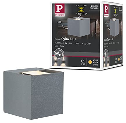 Paulmann 18000 Kit Spot en saillie spécial Cybo LED 2x3W, 230V, IP65, carré, 80x80mm, Gris, Alu