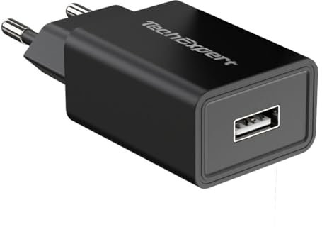 Chargeur Secteur vers USB Noir 5V 2A Compatible avec iPhone 7 7Plus, iphone 6 6S 6Plus, Galaxy Note 6, Galaxy S6 S7, Honor 7, Honor 8, Nokia, LG, Huawei, Raspberry Pi 10 Watts TechExpert