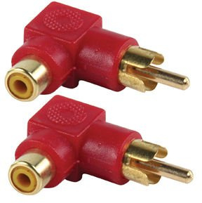 Ex-Pro® RCA Phono Right Angle Angled Adaptor Male Female 24K Gold - Red - 10 Pack