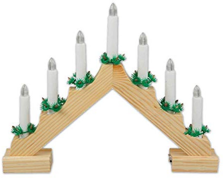 Idena 8582092 - LED Adventsleuchter mit 7 LED Kerzenlichtern in Warmweiß, Schwibbogen aus naturfarbenem Holz, batteriebetrieben, Deko für Innen, als Winter-, Advents- und Weihnachtsdeko
